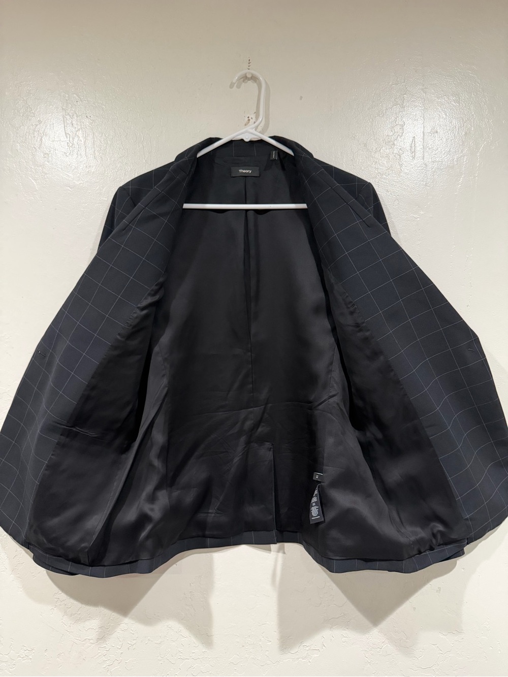 Theory Staple Blazer Size 14 Windowpane Wool Blend Charcoal Grid Jacket K0505105 - Picture 4 of 7